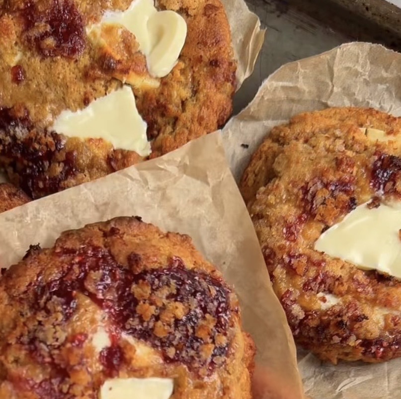 Raspberry jam + miso white chocolate